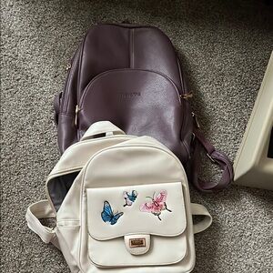 Purple Backpack and Cream Butterfly Bag Set